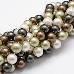 Color mezclado Hilos de perlas de concha pulida, Grado A, rondo, color mezclado, 8 mm, agujero: 1 mm, sobre 24 unidades / cadena, 8 pulgada (20.32 cm)