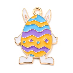 Colorful Easter Theme Alloy Enamel Pendants, Light Gold, Egg Charm, Colorful, 26x19x1mm, Hole: 2mm
