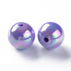 Pourpre Moyen Perles acryliques opaques, de couleur plaquée ab , ronde, support violet, 16x15mm, Trou: 2.8mm, environ220 pcs / 500 g