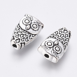 Antique Silver Metal Alloy Beads, Cadmium Free & Nickel Free & Lead Free, Halloween, Owl, Antique Silver, 6x10.5x2.5mm, Hole: 1mm.