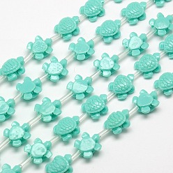 Medium Turquoise Synthetic Coral Beads Strands, Dyed, Tortoise, Medium Turquoise, 12x10x6mm, Hole: 2mm, about 26pcs/strand, 16.53 inch