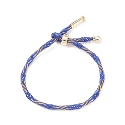 Blue Couple Wave Pattern Nylon Round Cord Silder Bracelet with Brass Clasp for Women, Cadmium Free & Lead Free, Blue, Inner Diameter: 2-1/2inch(6.25~6.3cm) 