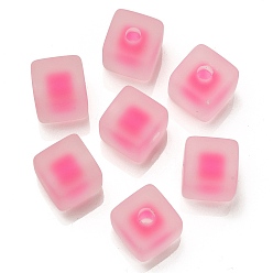 Deep Pink Frosted Acrylic European Beads, Bead in Bead, Cube, Deep Pink, 13.5x13.5x13.5mm, Hole: 4mm