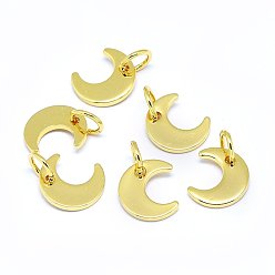 Real 18K Gold Plated Brass Charms, Moon, Real 18K Gold Plated, 9x8x1mm, Hole: 3.5mm