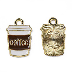 Coconut Brown Alloy Enamel Pendants, Cadmium Free & Lead Free, Light Gold, Coffee Cup with Word, Coconut Brown, 18x11x1mm, Hole: 1.8mm