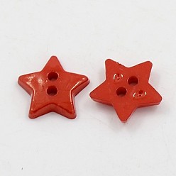 Rouge Foncé Boutons acryliques, 2-trou, teint, étoiles, rouge foncé, 12x2mm, Trou: 1mm