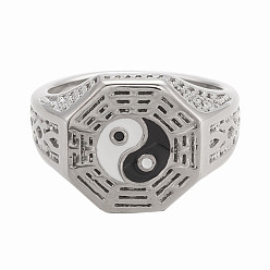 Plata Antigua Anillos de titanio de acero de los hombres, anillos de yin yang, con esmalte, chisme, plata antigua, tamaño de EE. UU. 14 (23 mm)