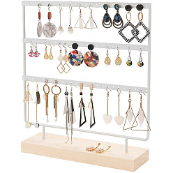 White Triple Levels Rectangle Iron Earring Display Stand, Jewelry Display Rack, with Wood Findings Foundation, White, 29x6.9x28.5cm