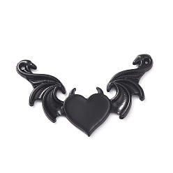 Черный Сплав эманель большие подвески, сердце с крыльями, электрофорез черный, чёрные, 34x54x3 мм, отверстие : 1.5 мм