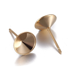 Golden 304 Stainless Steel Post Stud Earring Settings, for Pointed Back Chaton Rhinestone, Golden, 8mm, Pin: 0.7mm