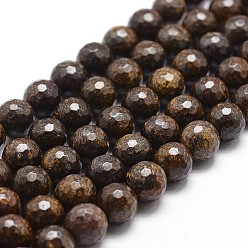 Bronzite Natural Bronzite Beads Strands, Faceted, Round, 4mm, Hole: 1mm, about 89~96pcs/strand, 14.9 inch~15.1 inch