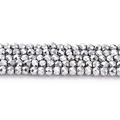 Platinum Plated Electroplate Glass Beads Strands, Full Plated, Faceted Round, Platinum Plated, 3x2.5mm, Hole: 0.7mm, about 149pcs/strand, 14.57''(37cm)