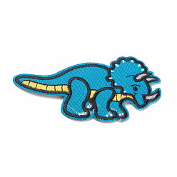 DodgerBlue Computerized Embroidery Cloth Iron on/Sew on Patches, Costume Accessories, Appliques, for Backpacks, Clothes, Dinosaur, Deep Sky Blue, 50x95x2mm