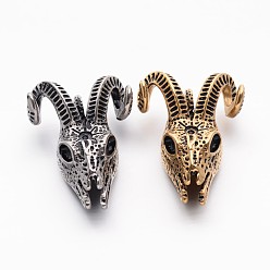 Mixed Color Retro 304 Stainless Steel Goat Skull Pendants, Mixed Color, 49x35x22mm, Hole: 7mm