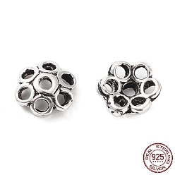 Antique Silver 925 Sterling Silver Bead Caps, Flower, Antique Silver, 5x2mm, Hole: 0.8mm