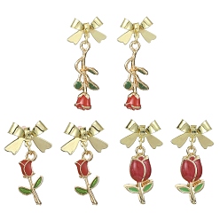 Красный 3 пара 3 серег-гвоздиков с эмалью в стиле розы и бантом, серьги-капельки из сплава со шпильками из стерлингового серебра 925, красные, 29~33.5 мм, 1 пара / стиль