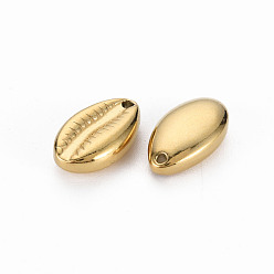 Golden Ion Plating(IP) 304 Stainless Steel Charms, Cadmium Free & Nickel Free & Lead Free, Shell Shape, Golden, 14x8x4mm, Hole: 1mm