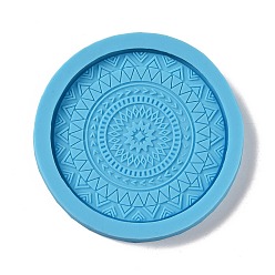 Deep Sky Blue DIY Mandala Pattern Flat Round Coaster Food Grade Silicone Molds, Resin Casting Molds, for UV Resin & Epoxy Resin Craft Making, Deep Sky Blue, 110x13mm, Inner Diameter: 92mm