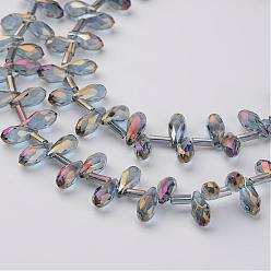 Lavender Electroplate Glass Beads Strands, Top Drilled Beads, Faceted Teardrop, Lavender, 9x4mm, Hole: 1mm, about 98pcs/strand, 17.3 inch