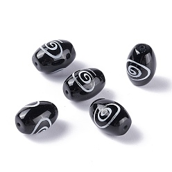 Vortex Pattern Style tibétain perles dzi, perles en agate naturelles, teints et chauffée, ovale, motif de vide, 13.5x10mm, Trou: 1.2mm