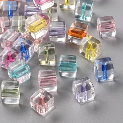 Color mezclado Abalorios de acrílico transparentes, cubo, color mezclado, 8x7.5x7.5 mm, agujero: 1.8 mm, Sobre 900 unidades / 500 g