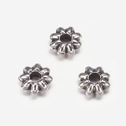 Antique Silver Tibetan Style Alloy Flower Spacer Beads, Cadmium Free & Lead Free, Antique Silver, 5.5x2mm, Hole: 1.8mm, about 6300pcs/1000g
