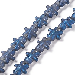 Marine Blue Full Rainbow Plated Forsted Electroplate Glass Beads, Ginger Man, for Christmas, Marine Blue, 15x14x7mm, Hole: 1mm, about 45pcs/strand, 24.80''~25.20''(63~64cm)