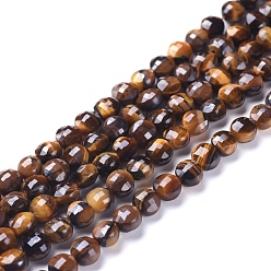 Tiger Eye Natural Tiger Eye Beads Strands, Faceted, Flat Round, 6~7x4~4.5mm, Hole: 1mm, about 61~64pcs/strand, 14.96 inch(38cm)