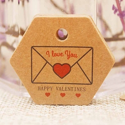 Envelope 100 шт. бумажные подарочные бирки на день Святого Валентина, шестиугольник, конверт, 3x3.5 см