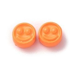 Dark Orange Spray Painted Alloy Beads, Flat Round with Smiling Face, Dark Orange, 7.5x4mm, Hole: 2mm