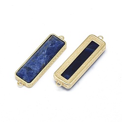 Sodalite Natural Sodalite Links connectors, with Brass Findings, Faceted, Rectangle, Golden, 33.5x9.5~10x5mm, Hole: 1.2~1.4mm