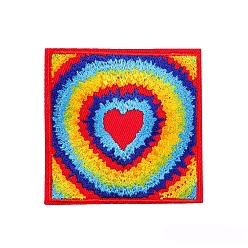 Квадрат Аппликация, вышивка утюгом на заплатках из ткани, швейные украшения, квадрат с радугой и сердцем, 70x70 мм