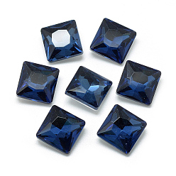 Bleu De Prusse Pointé cabochons en strass de verre, dos plaqué, facette, carrée, null, 8x8x3.5mm