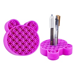 Purple Multipurpose Silicone Storage Box, for Cosmetics Brush Holder, Pen Holder, Toothbrush Holder, Lipstick Holder, Bear, Purple, 11.15x11.35x2.85cm