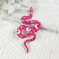 Pourpre Grands pendentifs acryliques imprimés, charme de serpent avec motif de lune, fuchsia, 69x37mm