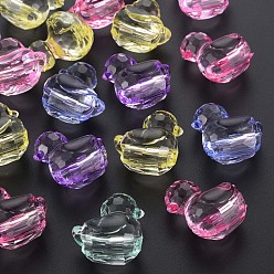 Mixed Color Transparent Acrylic European Beads, Large Hole Beads, Faceted, Duck, Mixed Color, 29.5x24.5x18.5mm, Hole: 6mm, about 94pcs/500g