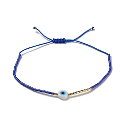 Bleu Royal Bracelet réglable en perles tressées avec mot de passe mauvais œil, bleu royal, 11 pouce (28 cm)