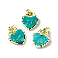 Natural Turquoise Natural Turquoise Heart Charms, with Rack Plating Golden Tone Brass Findings, Cadmium Free & Lead Free, 14x12x2mm, Hole: 3mm