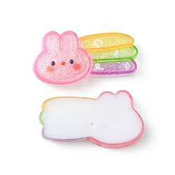 Pearl Pink Translucent Resin Cabochons, Glitter Rabbit with Rainbow, Pearl Pink, 17.5x33x6mm