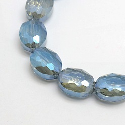 Steel Blue Faceted Electroplate Crystal Glass Oval Beads Strands, Rainbow Color Plated, Steel Blue, 16x12x7mm, Hole: 1mm, about 50pcs/strand, 25.1 inch
