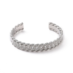 Platine Bracelet manchette ouvert en zircone cubique transparente, bijoux en laiton pour femmes, platine, diamètre intérieur: 2-1/8 pouce (5.5 cm)