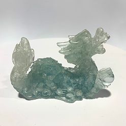 Aigue-marine Décorations d'exposition de dragon aigue-marine naturelle, figurine en résine décoration de la maison, pour la maison ornement feng shui, 85x35x60mm