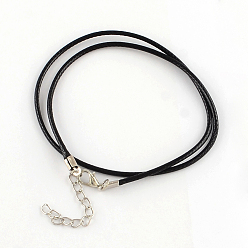 Black Waxed Cotton Cord Necklace Making, with Alloy Lobster Claw Clasps and Iron End Chains, Platinum, Black, 17.4 inch(44cm)