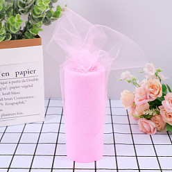 Pearl Pink 22M Polyester Tulle Fabric Rolls, Deco Mesh Ribbon Spool for Wedding and Decoration, Pearl Pink, 5-7/8 inch(150mm), about 24.06 Yards(22m)/Roll