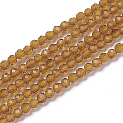 Vara de Oro Abalorios de vidrio, facetados, rondo, vara de oro, 1.5~2x2 mm, agujero: 0.2 mm, sobre 178~186 unidades / cadena, 14.5~15.5 pulgada (36~39 cm)