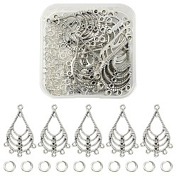 Antique Silver 20Pcs Tibetan Style Alloy Rhinestone Connector Settings, Teardrop Chandelier Component Link with 100Pcs Brass Jump Rings, Antique Silver, Link: 37x23x2mm