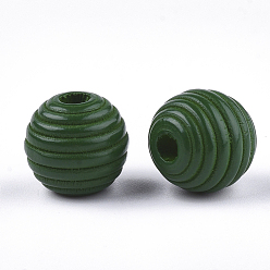 Green Painted Natural Wood Beehive Beads, Round, Green, 12x11mm, Hole: 3mm