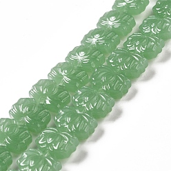 Dark Sea Green Transparent Glass Beads Strands, Lotus, Dark Sea Green, 10x14x7mm, Hole: 0.8mm, about 38pcs/strand, 14.17 inch(36cm)