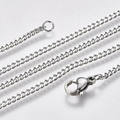 Stainless Steel Color 304 Stainless Steel Curb Chain Necklaces, with Lobster Claw Clasp, Stainless Steel Color, 21.65 inch(55cm)