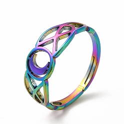 Rainbow Color Chapado en iones (ip) 304 anillo ajustable de luna creciente de acero inoxidable para mujer, color del arco iris, tamaño de EE. UU. 6 1/4 (16.7 mm)